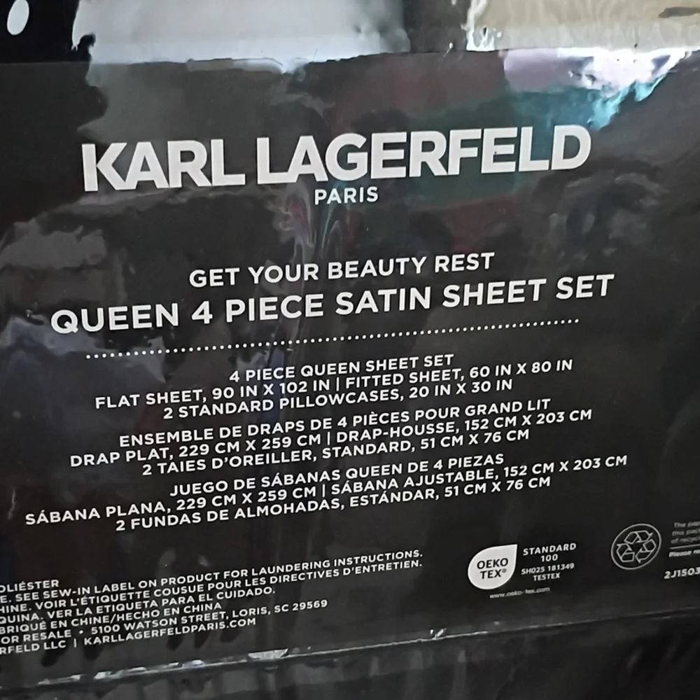 KARL LAGERFELD Queen 4 Piece Satin Sheet Set Black
